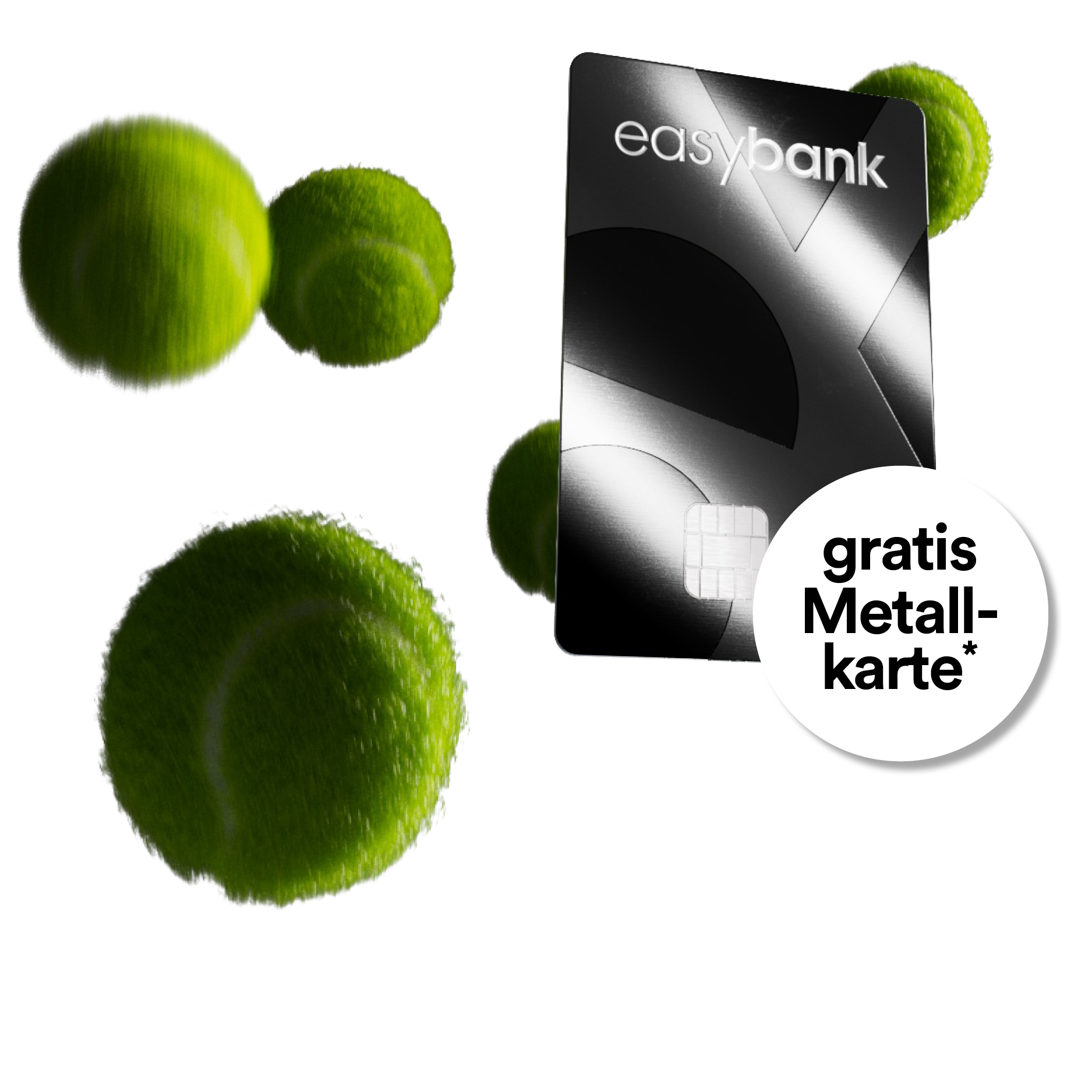 easy metal Karte mit Tennisbällen im Hintergrund