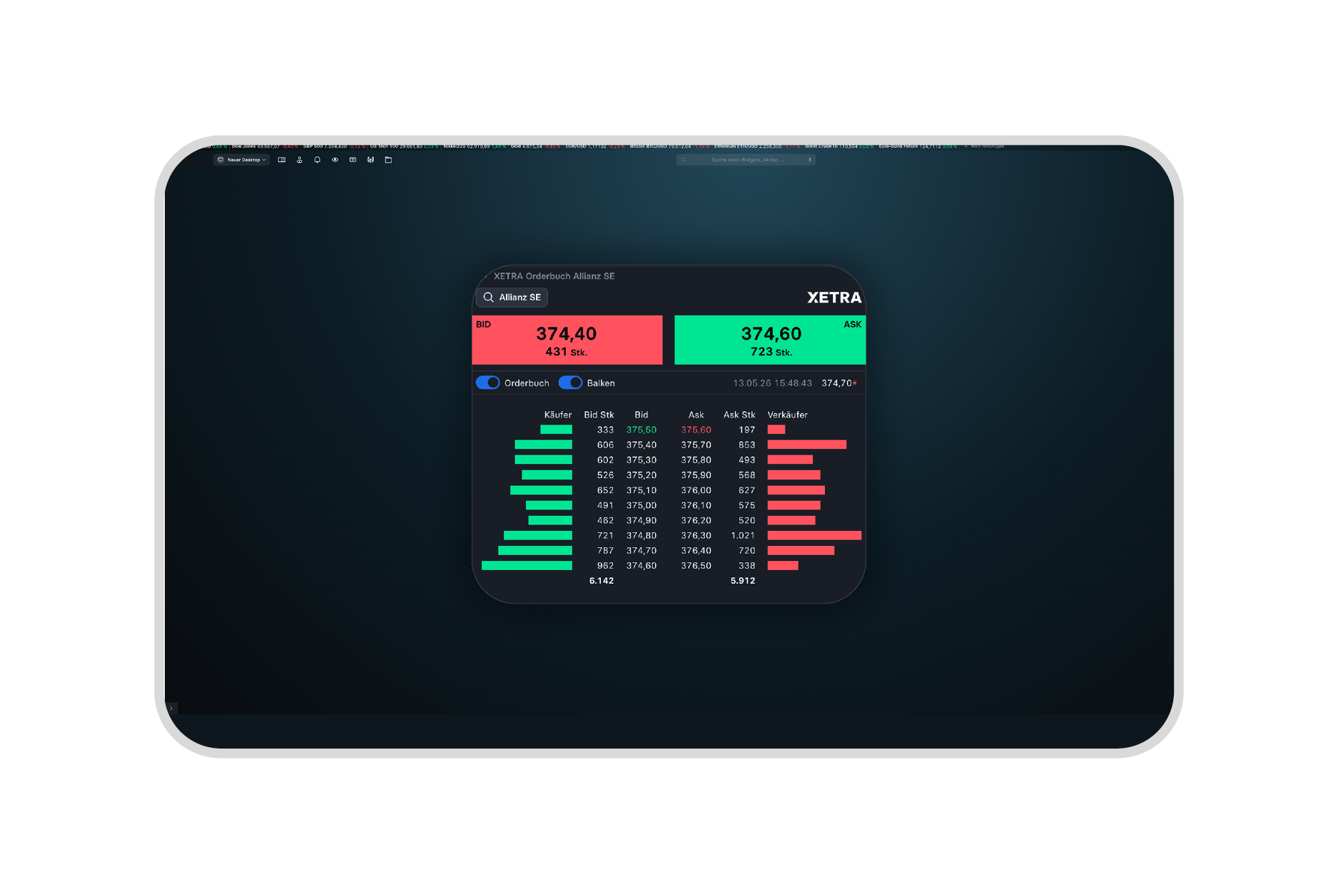 Bildschirmansicht Trading Workflow
