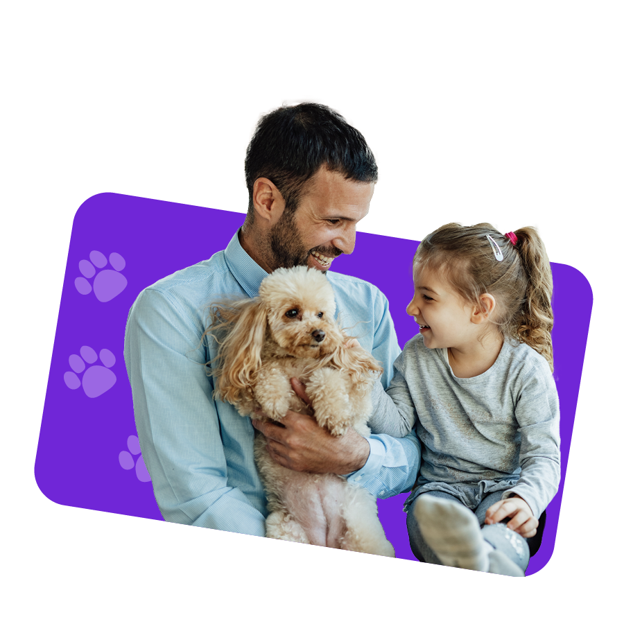 Mann und Kind mit Hund